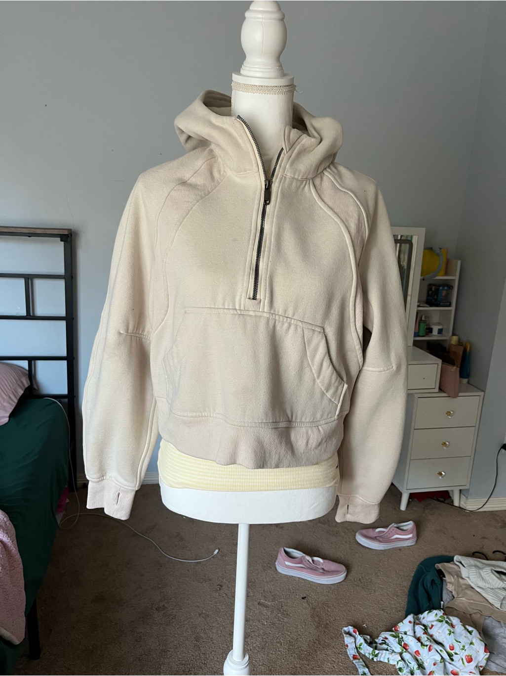 Cozy Cream Half-Zip Hooded Pullover